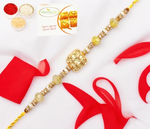 Ghasitaram Gifts Rakhi for Brother Rakhis Online - RM-759 Premium Rakhi with 200 gms of Besan Barfi von Ghasitaram Gifts