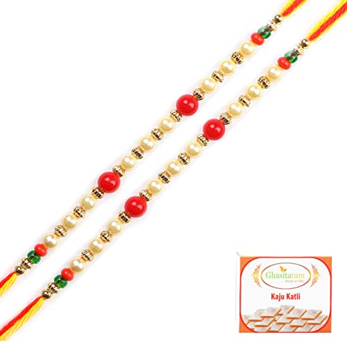 Ghasitaram Gifts Rakhi for Brother Rakhis Online -Set of 2-6047 Pearl Rakhi For my Brother with 200 gms of Kaju katli von Ghasitaram Gifts