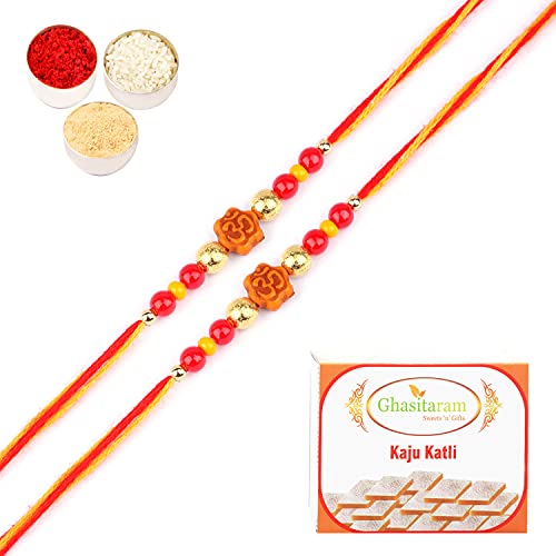 Ghasitaram Gifts Rakhi for Brother Rakhis Online - Set of 2-6074 Rakhi Thread with 200 gms of Kaju katli von Ghasitaram Gifts