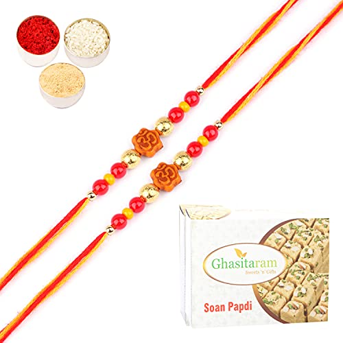 Ghasitaram Gifts Rakhi for Brother Rakhis Online - Set of 2-6074 Rakhi Thread with 200 gms of Soan Papdi von Ghasitaram Gifts