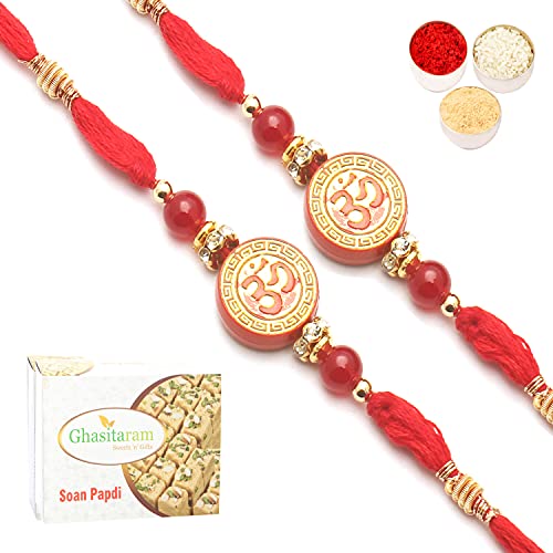 Ghasitaram Gifts Rakhi for Brother Rakhis Online - Set of 2-6285 Rakhi Thread with 200 gms of Soan Papdi von Ghasitaram Gifts