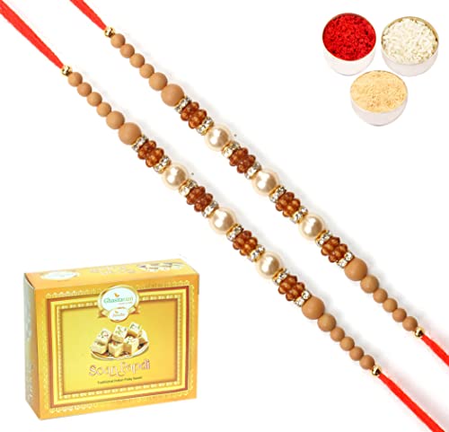 Ghasitaram Gifts Rakhi for Brother Rakhis Online -Set of 2-6299 Pearl Rakhi For my Brother with 200 gms of Soan Papdi von Ghasitaram Gifts