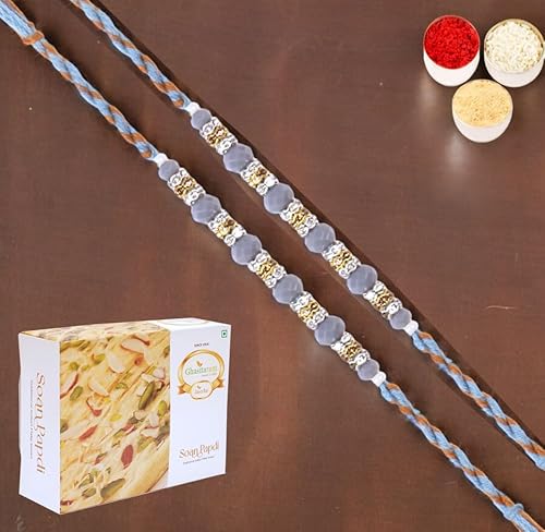 Ghasitaram Gifts Rakhi for Brother Rakhis Online - Set of 2-6375 Fancy Thread Rakhis with 400 gms of Soan Papdi von Ghasitaram Gifts