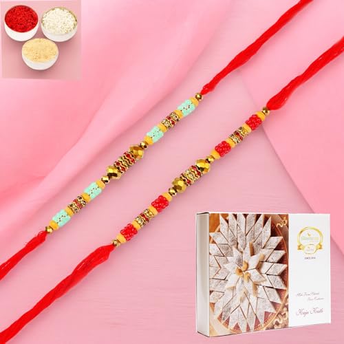 Ghasitaram Gifts Rakhi for Brother Rakhis Online - Set of 2-6507 Rakhis with 400 gms of Kaju katli von Ghasitaram Gifts