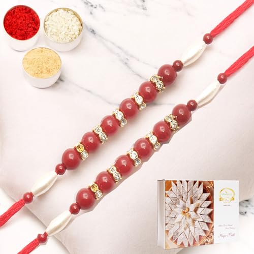 Ghasitaram Gifts Rakhi for Brother Rakhis Online- Set of 2-666 Fancy Thread Rakhi with 200 gms of Kaju katli von Ghasitaram Gifts