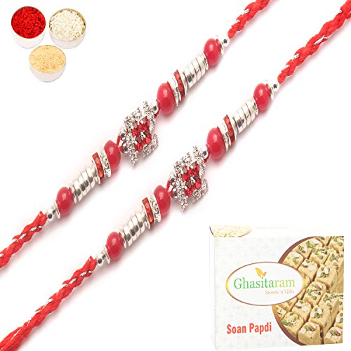 Ghasitaram Gifts Rakhi for Brother Rakhis Online - Set of 2 8983 Diamond Rakhi with 200 gms of Soan Papdi von Ghasitaram Gifts