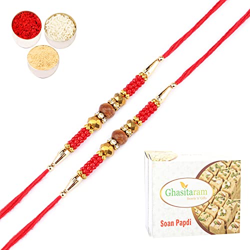 Ghasitaram Gifts Rakhi for Brother Rakhis Online - Set of 2- Nbh-226 Rakhi Thread with 200 gms of Soan Papdi von Ghasitaram Gifts