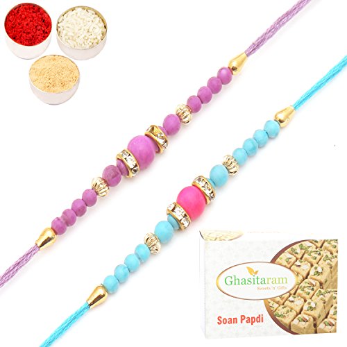 Ghasitaram Gifts Rakhi for Brother Rakhis Online - Set of 2- R022 Rakhis with 200 gms of Soan Papdi von Ghasitaram Gifts