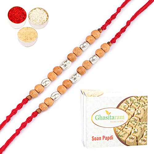 Ghasitaram Gifts Rakhi for Brother Rakhis Online - Set of 2- Rs-107 Rakhi Thread with 200 gms of Soan Papdi von Ghasitaram Gifts