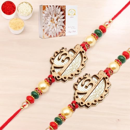 Ghasitaram Gifts Rakhi for Brother Rakhis Online- Set of 2 The Beam Of Om g7834 rakhi with 400 gms of Kaju katli von Ghasitaram Gifts