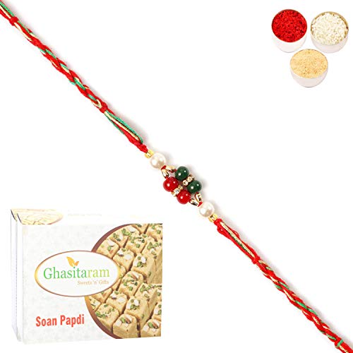 Ghasitaram Gifts Rakhi for Brother Rakhis Online - ra4112 Pearl Rakhi For my Brother with 200 gms of Soan Papdi von Ghasitaram Gifts