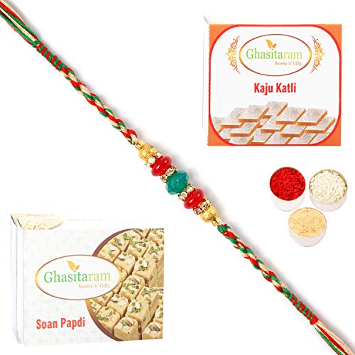 Ghasitaram Gifts Rakhi for Brother Rakhis Online ra4123 Pearl Rakhi for My Brother with 200 GMS of Kaju katli and 200 GMS of Soan Papdi von Ghasitaram Gifts