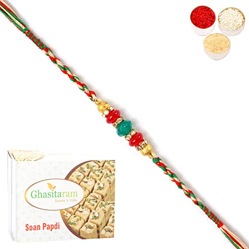 Ghasitaram Gifts Rakhi for Brother Rakhis Online ra4123 Pearl Rakhi for My Brother with 400 GMS of Soan Papdi von Ghasitaram Gifts