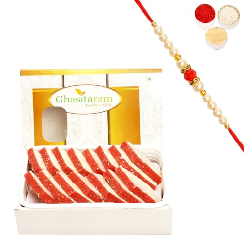 Ghasitaram Gifts Rakhis For Brother Rakhi Sweets - Irish kaju Katli 200 gms with Om Rakhi von Ghasitaram Gifts