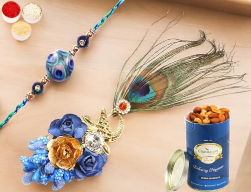 Ghasitaram Gifts Rakhis Online - Rakhi for Brother-M-102 Bhaiya Bhabhi Rakhi with 100 gms of Dryfruits Mix Can von Ghasitaram Gifts