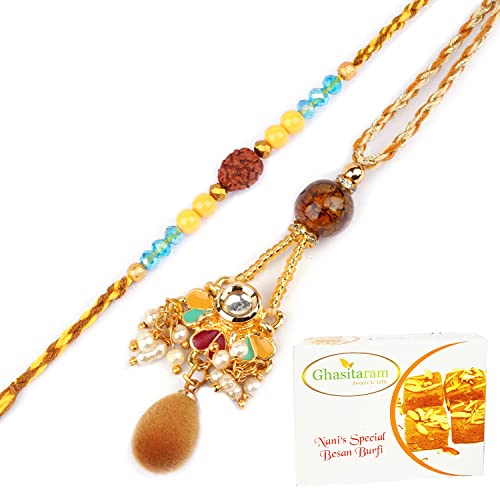 Ghasitaram Gifts Rakhis Online - Rakhi for Brother- RM-166 Bhaiya Bhabhi rakhi with 400 gms of Besan Barfi von Ghasitaram Gifts