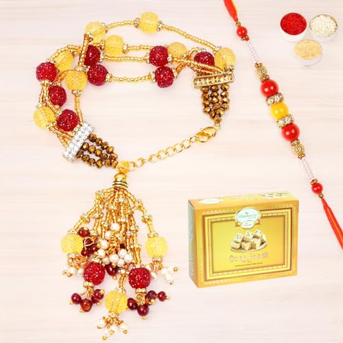 Ghasitaram Gifts Rakhis Online - Rakhi for Brother-RM-205 Bhaiya Bhabhi Rakhi with 400 gms of Soan Papdi von Ghasitaram Gifts