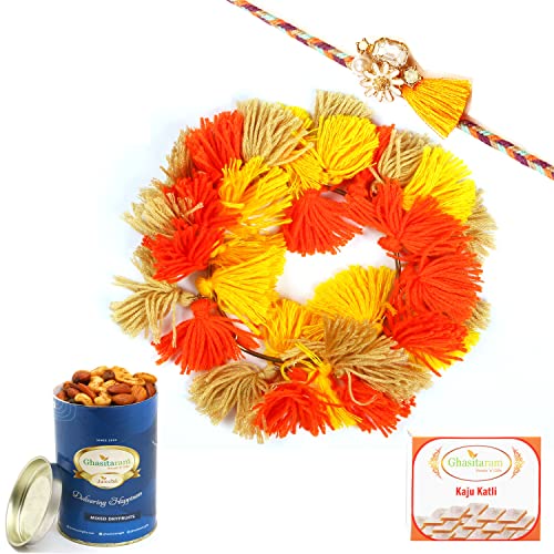 Ghasitaram Gifts Rakhis Online - Rakhi for Brother-RM-268 Bhaiya Bhabhi Rakhi with 100 gms of Dryfruits Mix Can 200 gms of Kaju katli von Ghasitaram Gifts