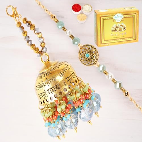 Ghasitaram Gifts Rakhis Online - Rakhi for Brother-RM-270 Bhaiya Bhabhi Rakhi with 400 gms of Soan Papdi von Ghasitaram Gifts