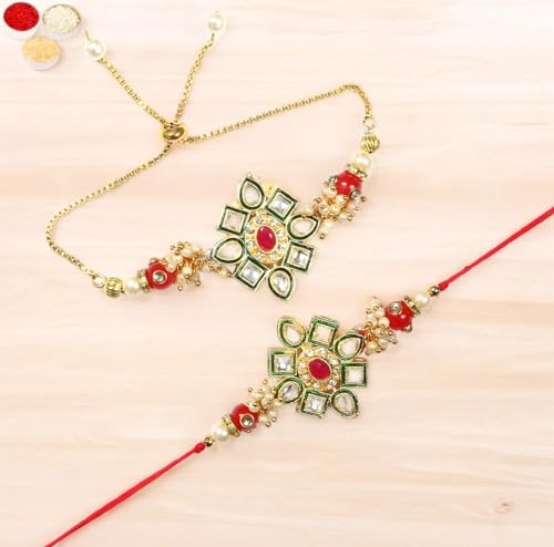 Ghasitaram Gifts Rakhis Online - Rakhi for Brother-RT-Stone Pair Bhaiya Bhabhi Rakhi von Ghasitaram Gifts