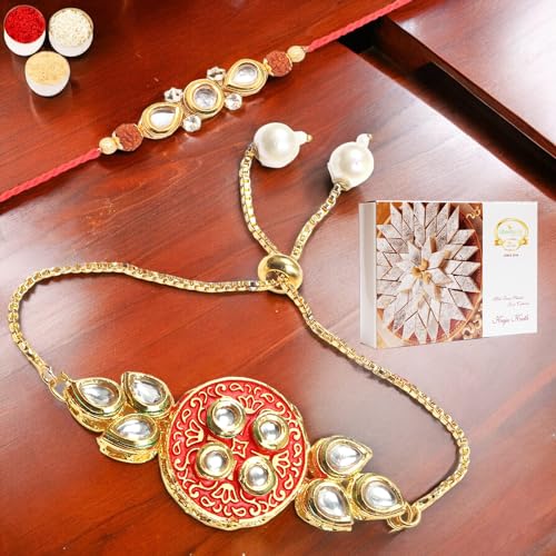 Ghasitaram Gifts Rakhis Online - Rakhi for Brother-T-18 Bhaiya Bhabhi Rakhi with 200 gms of Kaju katli von Ghasitaram Gifts