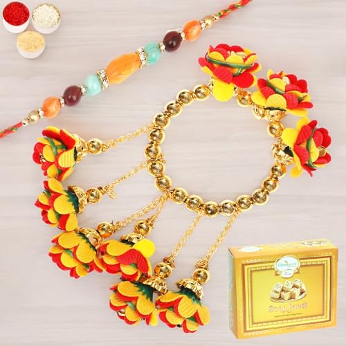 Ghasitaram Gifts Rakhis Online - Rakhi for Brother-TK-27 Bhaiya Bhabhi Rakhi with 200 gms of Soan Papdi von Ghasitaram Gifts