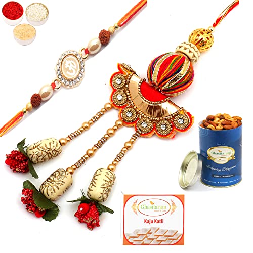 Ghasitaram Gifts Rakhis Online - Rakhi for Brother- We are one rm088 Bhaiya Bhabhi Rakhi with 100 gms of Dryfruits Mix Can 200 gms of Kaju katli von Ghasitaram Gifts