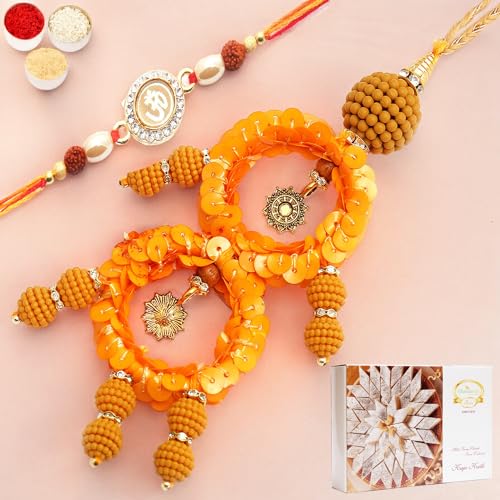 Ghasitaram Gifts Rakhis Online- Sisters Blessings rm073 Bhaiya Bhabhi rakhi with 400 gms of Kaju katli von Ghasitaram Gifts