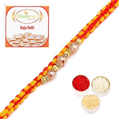 Ghasitaram Gifts Rakhis Online- The Glittering Thread rm584 Bracelet Rakhi with 200 gms of Kaju katli von Ghasitaram Gifts