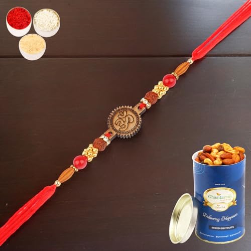 Ghasitaram Gifts Rakhis Online for Brother- 2035 Rakhi Thread with 100 gms of Dryfruits Mix Can von Ghasitaram Gifts