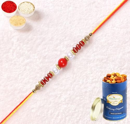 Ghasitaram Gifts Rakhis Online for Brother- 6018 Rakhi Thread with 100 gms of Dryfruits Mix Can von Ghasitaram Gifts