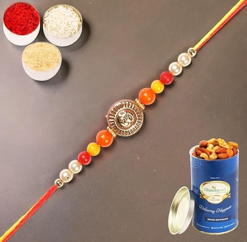 Ghasitaram Gifts Rakhis Online for Brother- 6042 Rakhi Thread with 100 gms of Dryfruits Mix Can von Ghasitaram Gifts