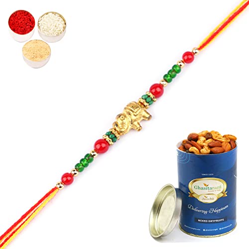 Ghasitaram Gifts Rakhis Online for Brother- 6043 Rakhi Thread with 100 gms of Dryfruits Mix Can von Ghasitaram Gifts