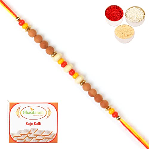 Ghasitaram Gifts Rakhis Online for Brother- 6082 Rakhi Thread with 400 gms of Kaju katli von Ghasitaram Gifts