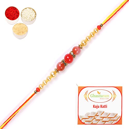 Ghasitaram Gifts Rakhis Online for Brother- 6222 Rakhi Thread with 200 gms of Kaju katli von Ghasitaram Gifts