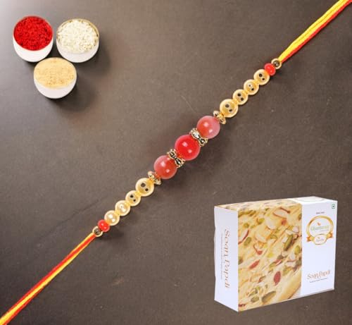 Ghasitaram Gifts Rakhis Online for Brother- 6222 Rakhi Thread with 200 gms of Soan Papdi von Ghasitaram Gifts