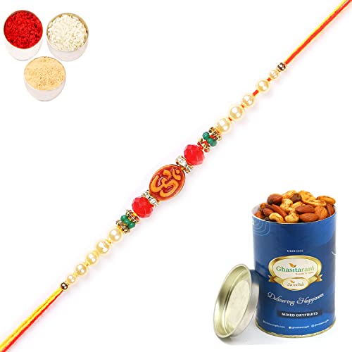 Ghasitaram Gifts Rakhis Online for Brother- 6276 Rakhi Thread with 100 gms of Dryfruits Mix Can von Ghasitaram Gifts