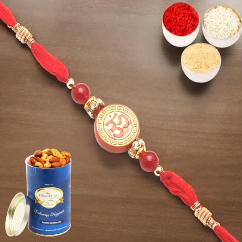 Ghasitaram Gifts Rakhis Online for Brother- 6285 Rakhi Thread with 100 gms of Dryfruits Mix Can von Ghasitaram Gifts