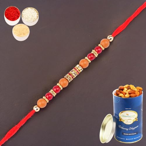 Ghasitaram Gifts Rakhis Online for Brother- 6945 Rakhi Thread with 100 gms of Dryfruits Mix Can von Ghasitaram Gifts