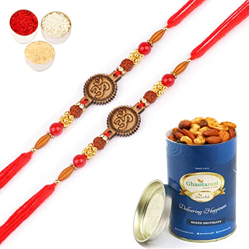 Ghasitaram Gifts Rakhis Online for Brother- Set of 2-2035 Rakhi Thread with 100 gms of Dryfruits Mix Can von Ghasitaram Gifts