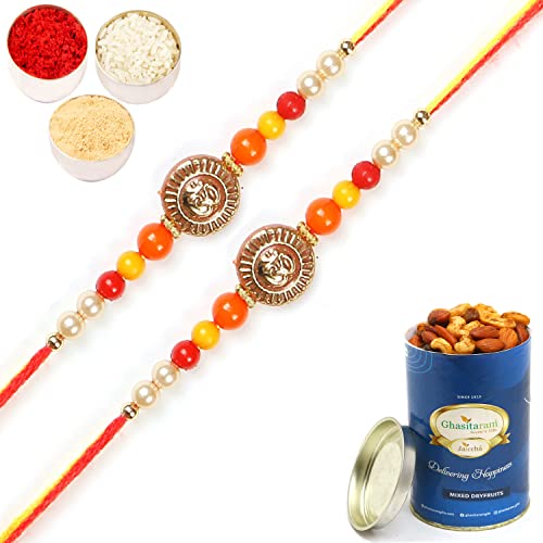 Ghasitaram Gifts Rakhis Online for Brother- Set of 2-6042 Rakhi Thread with 100 gms of Dryfruits Mix Can von Ghasitaram Gifts