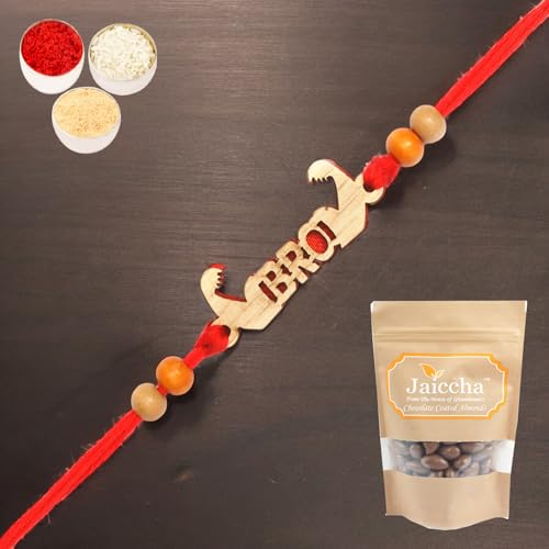 Ghasitaram Gifts Rakhis for Brother Kids Rakhi - BW-5705 Wooden Muscle Bro Rakhi with Chocolate Coated Almonds 200 gms von Ghasitaram Gifts