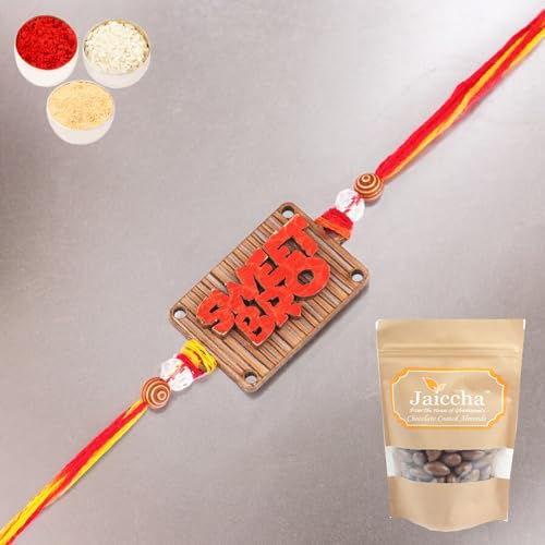 Ghasitaram Gifts Rakhis for Brother Kids Rakhi - BW-5710 Wooden Sweet Bro Rakhi with Chocolate Coated Almonds 200 gms von Ghasitaram Gifts