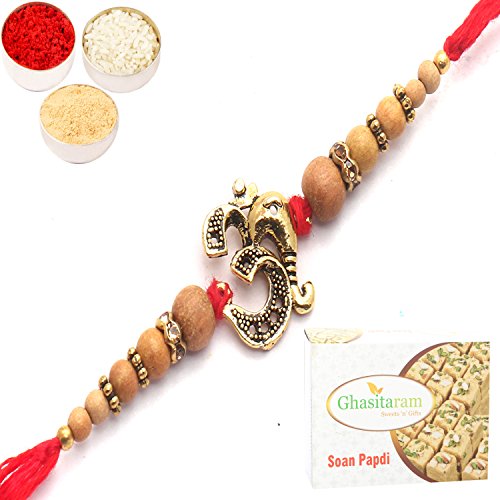 Rakhi for Brother Rakhis Online- Om Ganesha Bonded with Beads of Love Rakhi with 400 GMS of Soan Papdi von Ghasitaram Gifts