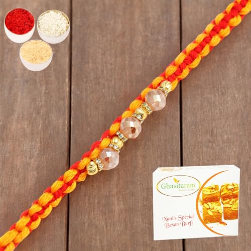 Rakhis Online- The Glittering Thread rm584 Bracelet Rakhi with 200 gms of Besan Barfi von Ghasitaram Gifts