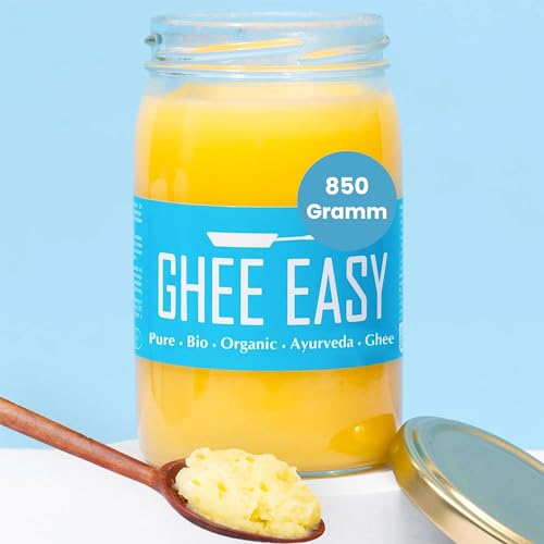 Ghee Easy 850g Bio Ghee von Grasgefütterten Kühen - Hochreines Authentisches Ayurveda Ghee, Ohne Zusatzstoffe - Zertifiziert Organisch & Biologisch - Frei von Laktose und Gluten - 100% Europäisch von Ghee Easy