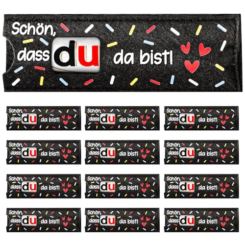 Giftota 12pcs Schön dass du da bist Geschenke - Gastgeschenke Hochzeit Konfirmation Geburtstag Taufe Abschluss - Hülle Filz Geschenk Verpackung - Duplo Geschenkbox-Dankeschön Geschenk, Ohne Schokolade von Giftota