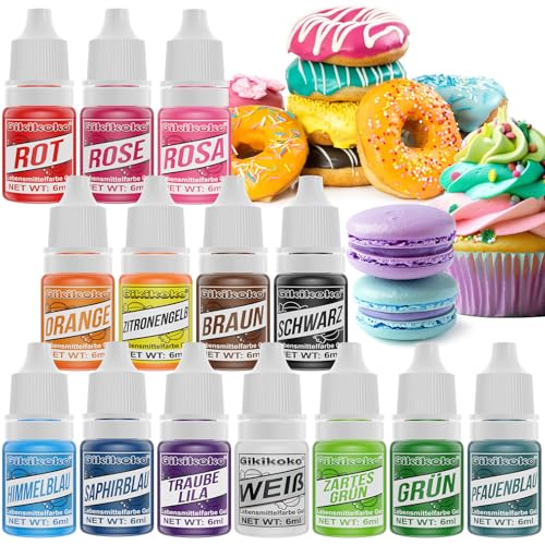 Lebensmittelfarbe Gel - 14 Farben Kuchen Lebensmittelfarben Hochkonzentriertes, Food Coloring, Lebensmittel Farbe für Backen, Macaron, Kuchen, Fondant, Zuckerguss, Donuts, Kekse - 6ml von Gikikoko