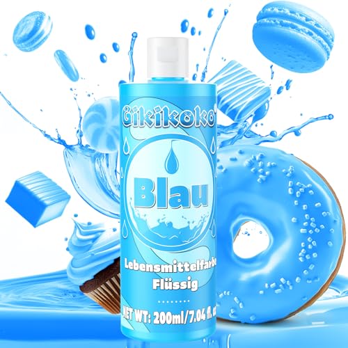 Lebensmittelfarbe - Gikikoko 200ml Lebensmittelfarbe Flüssig Hoch Konzentriert, Lebensmittelfarben, Food Coloring für Backen Macaron Cake Jello Fondantieren Teig Kuchen Slime Uvm Toppings -Blau von Gikikoko