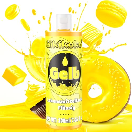 Lebensmittelfarbe - Gikikoko 200ml Lebensmittelfarbe Flüssig Hoch Konzentriert, Lebensmittelfarben, Food Coloring für Backen, Macaron, Cake, Jello, Fondantieren, Kuchen, DIY Slime (Gelb) von Gikikoko